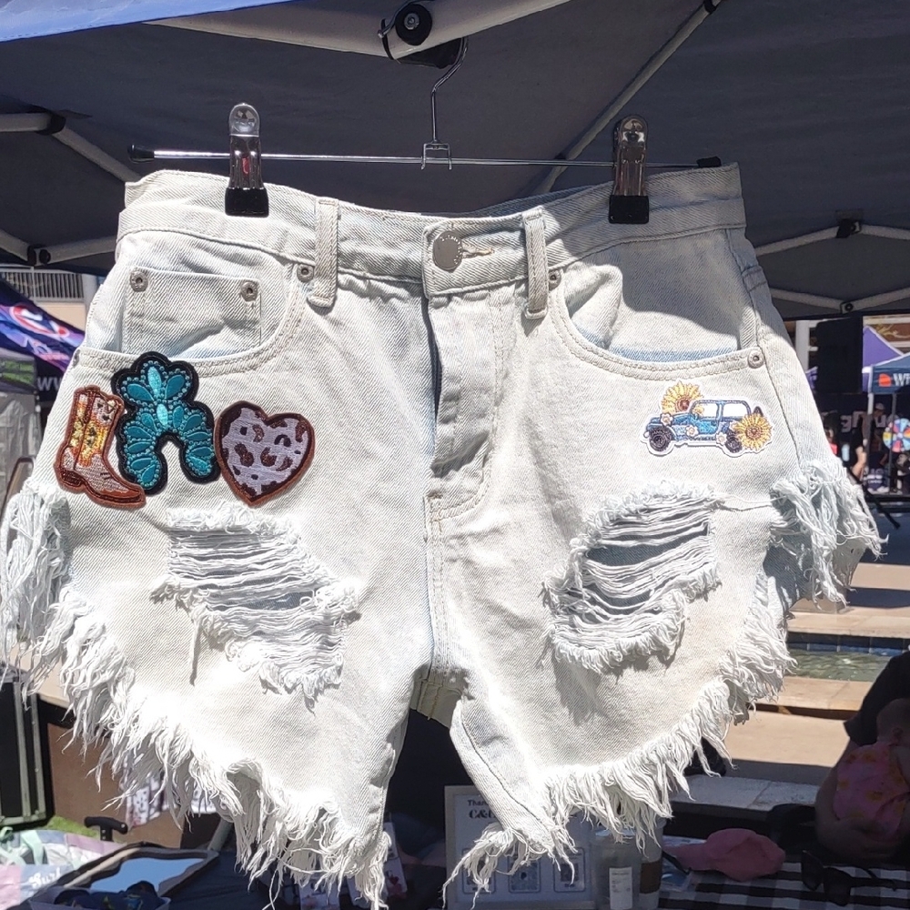 Glamorous Blue Jean Shorts with Colorful Patches